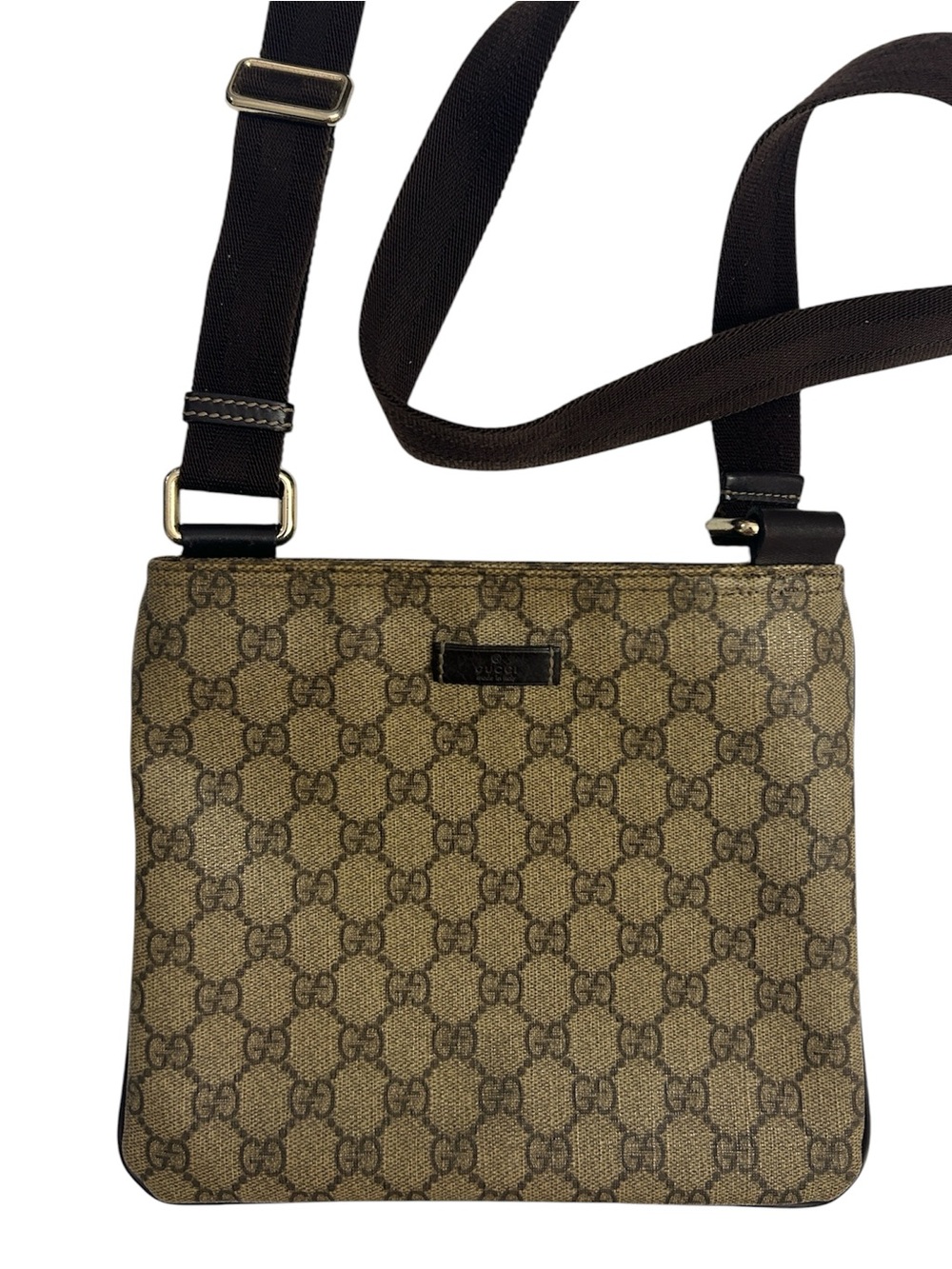 GUCCI GG Supreme Monogram Flat  Messenger Crossbody Bag